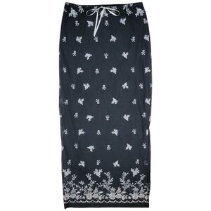 Forever 21 Mesh Maxi Skirt Womens M Black Embroidered Floral Whimsigoth Romantic